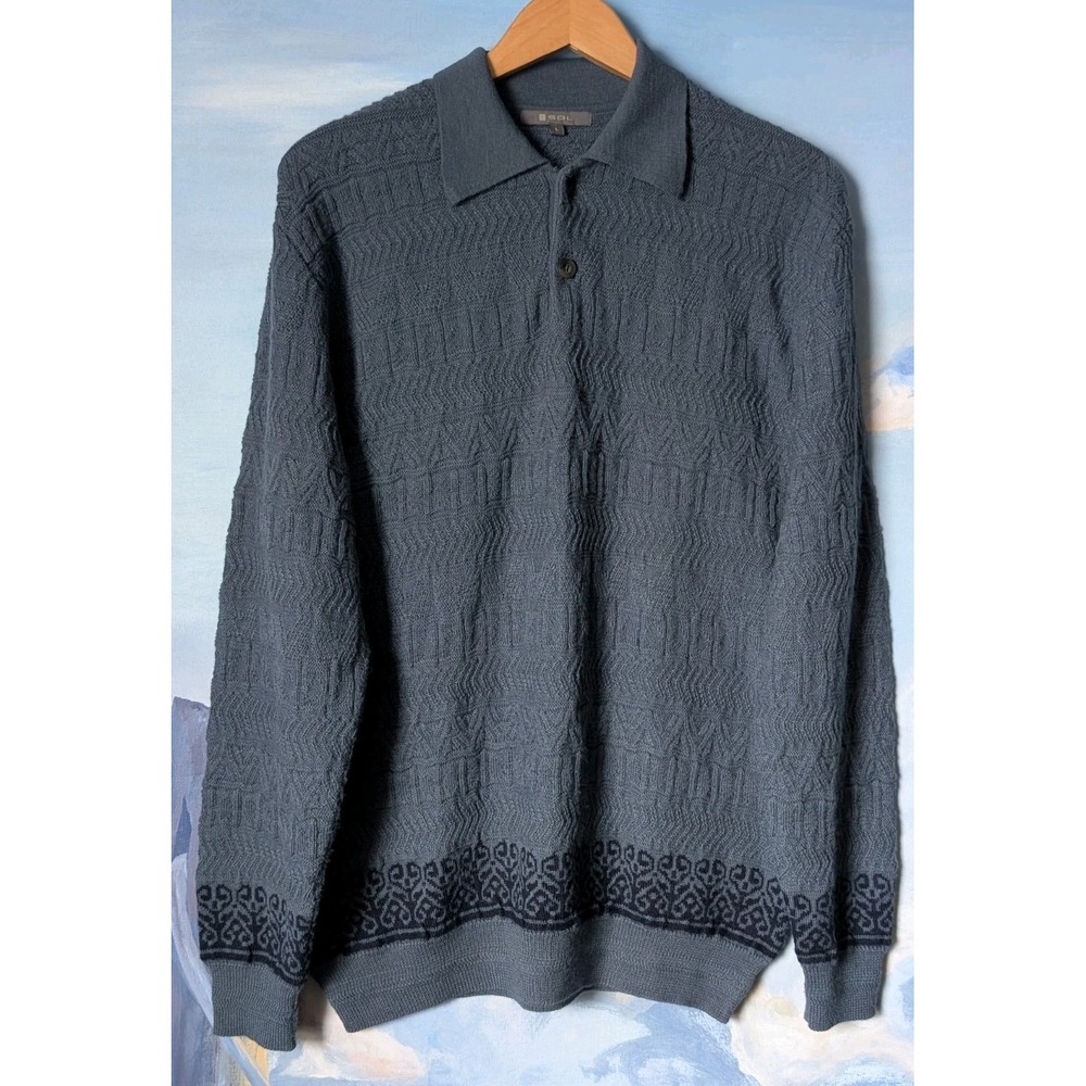 NEW! SOL Baby Alpaca - Wool Slate Blue Collared Knit Pullover $180